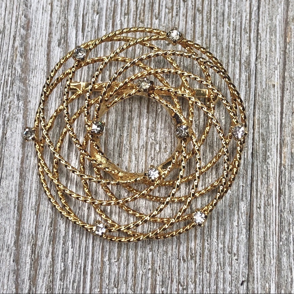 Vintage Circle Pin Overlapping Rope Rhinestone - Picture 2 of 10